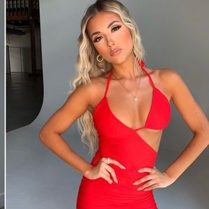 Red asymmetric bodycon mini dress